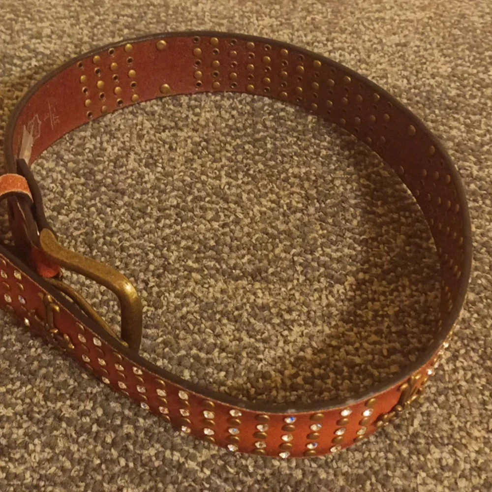Women's western brown leather bling studded cross belt size L